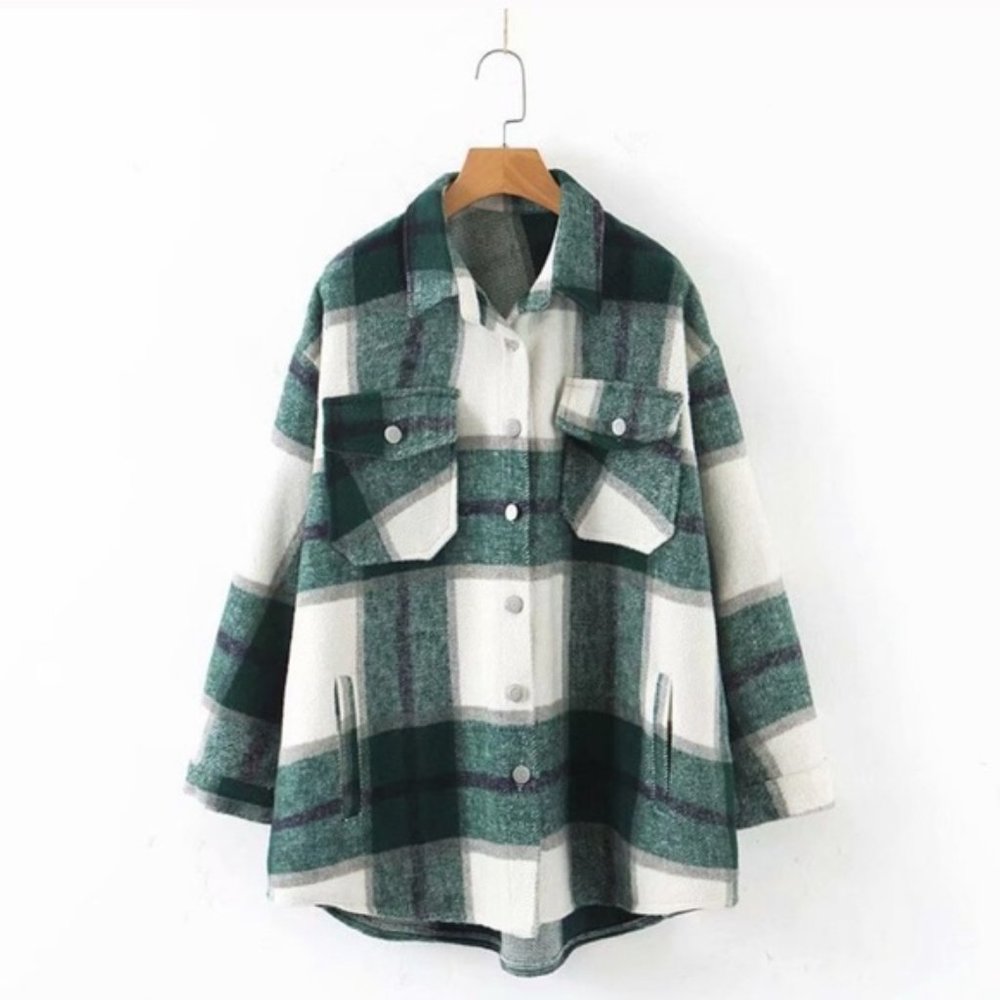New Plaid Stripe Oversized Flannel Shirt Shacket - Picture 10 of 11